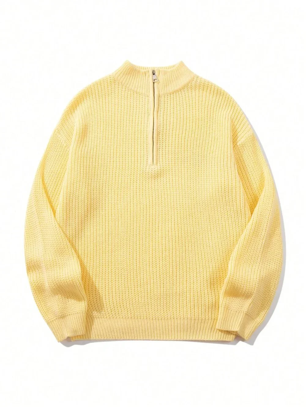 Yellow Women's Casual Stand Collar Pullover Long Sleeve Sweater